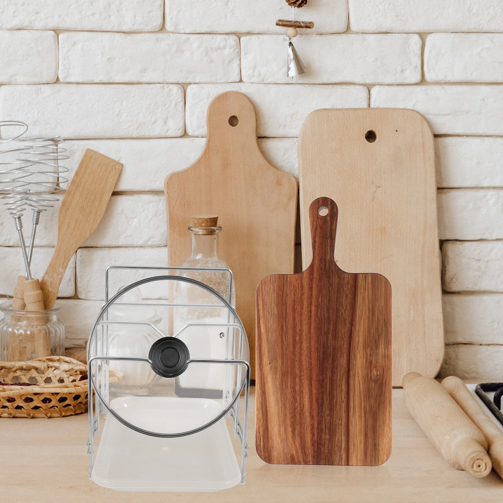 

Stainless Steel Cutting Board Rack Organizer Under Cabinet with Water Tray for Kitchen Utensils Pot Lids Space for Cookware