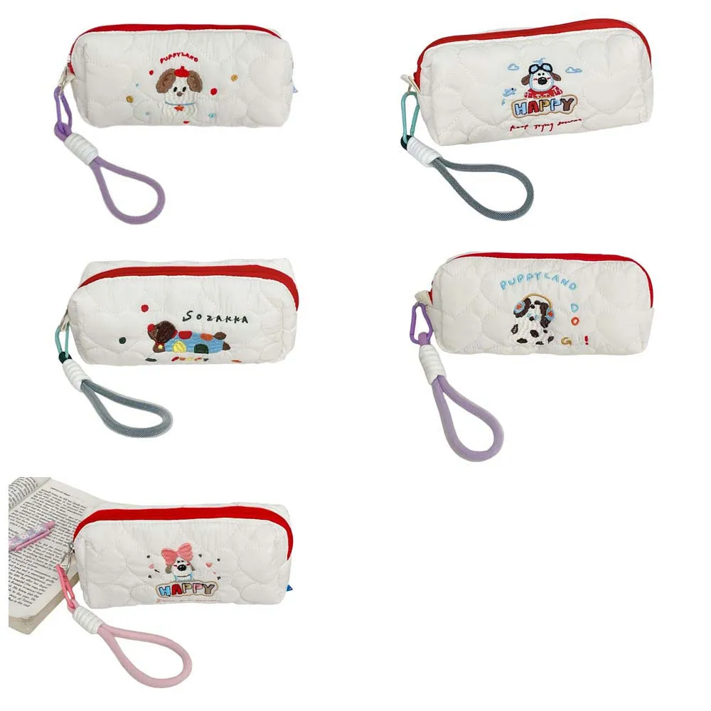 Mooie geborduurde hond puppy briefpapier tas desktop opslag met hanger touw Koreaanse stijl etui esthetische ins stijl