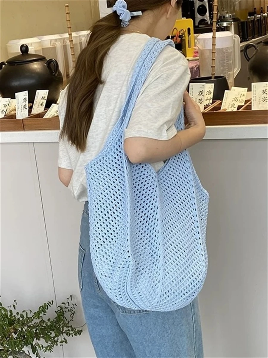 

Women's Korean Style Hollow Mesh Shoulder Bag Vacation Travel Wove Tote Bags