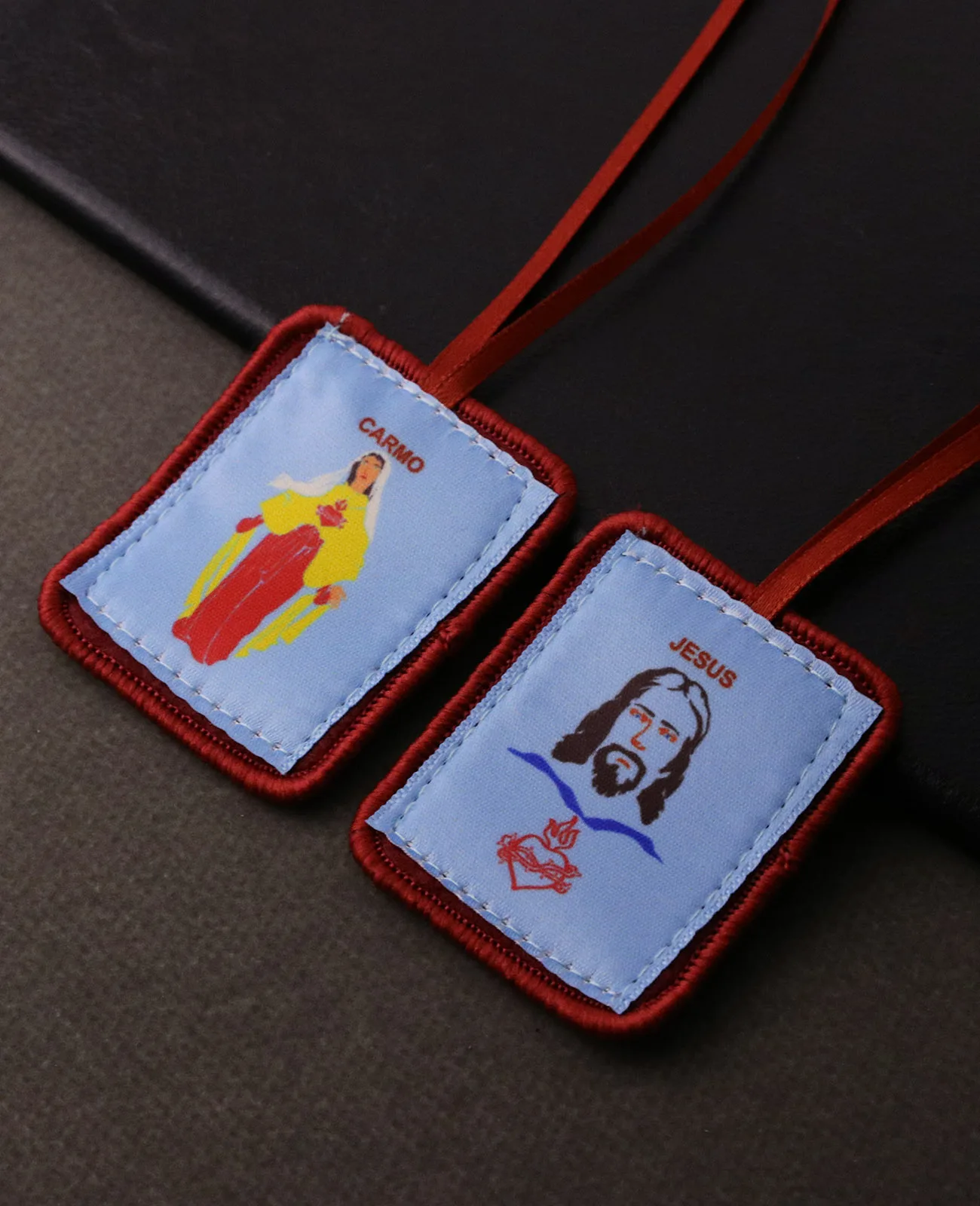 Cottvott 3Pcs/Lot Blue Devotional Scapular Red Rope Badges Jesus and Our Lady of Carmo Church Group Prayer Communion Sacraments