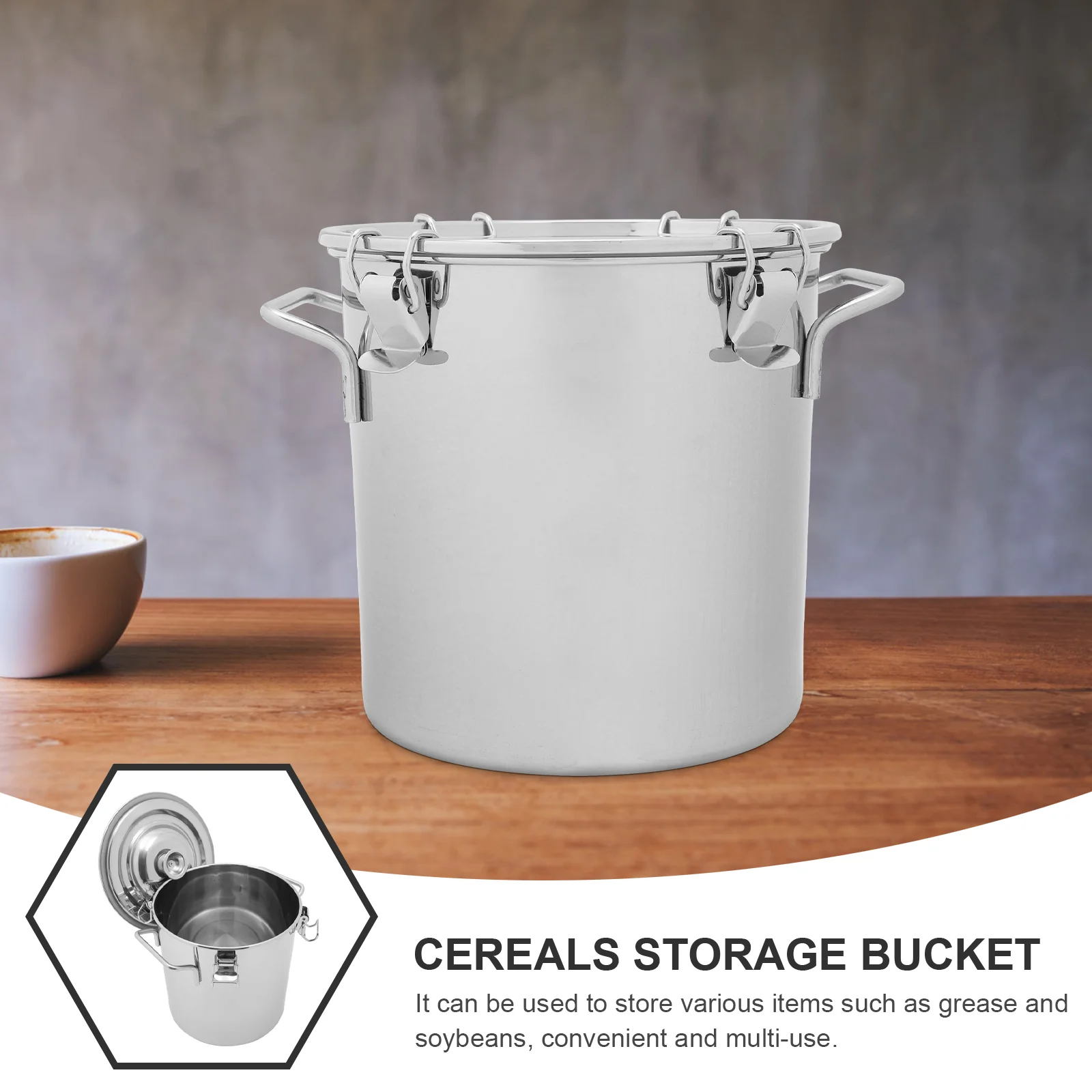 Stainless Steel Sealed Bucket Food Storage Multi-function Container Metal Barrel Household 304 Canister