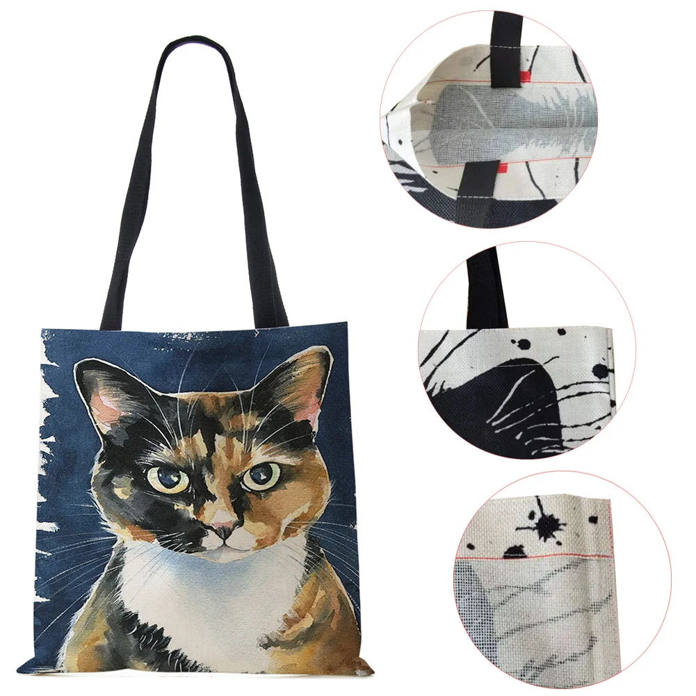 Print Shoulder Bag Vintage Women Cat Cartoon Large Capacity Canvas Tote Bag 2022 Harajuku Cute Casual Shopper Portable Handbag