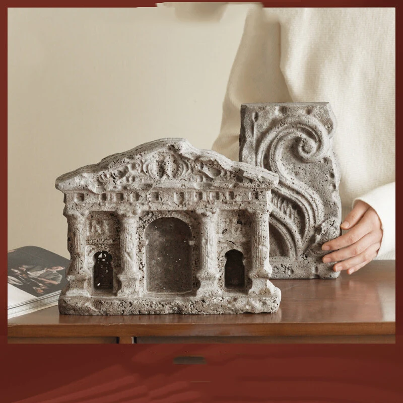 Ruins Hall European-Style Ancient Roman Travertine Sculpture Ornamental Home Decor Tabletop Artwork Display Accessories