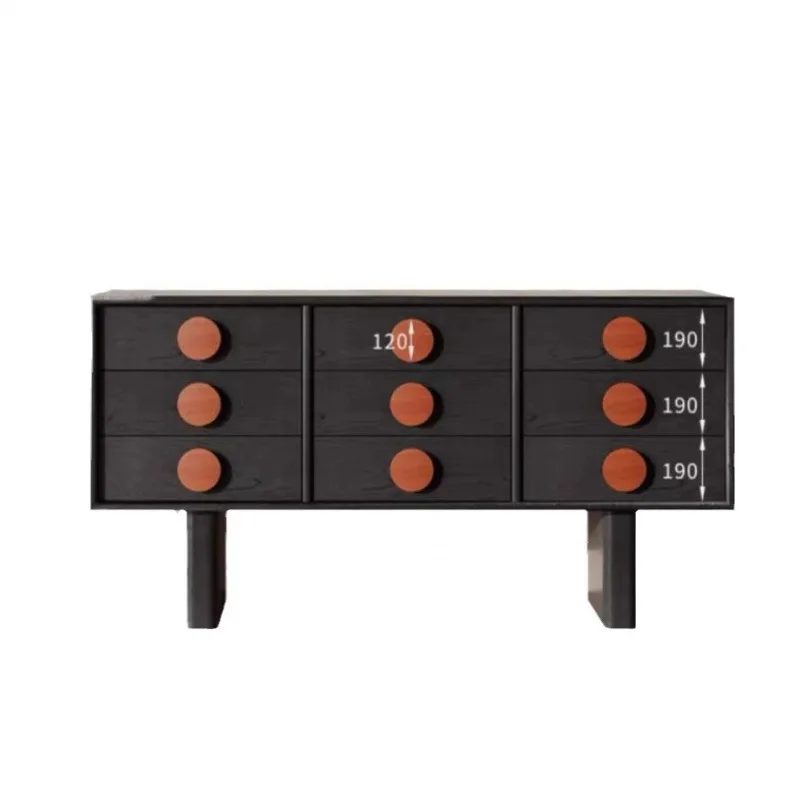 

solid wood retro TV cabinet, medieval French modern simple living room, small apartment floor-to-ceiling black floor cabinet