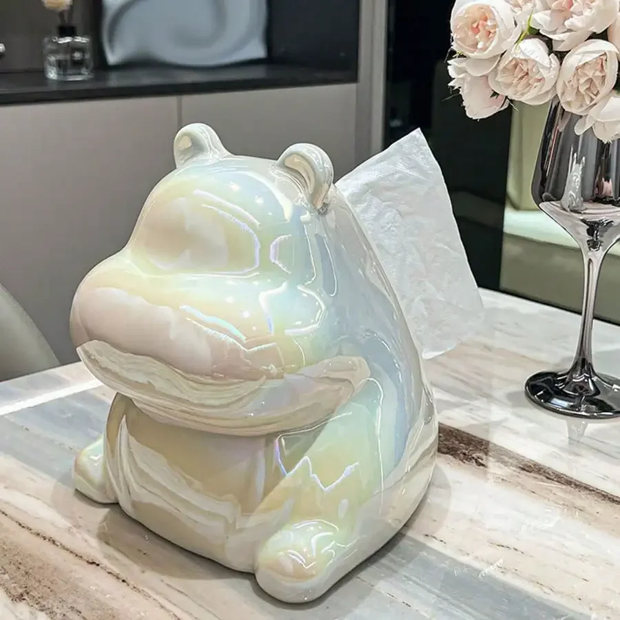 

Home Hippopotamus Shaped Tissue Box Ceramic Tissue Storage Colorful Light Luxury Bedroom Living Room Table Decorative Ornaments