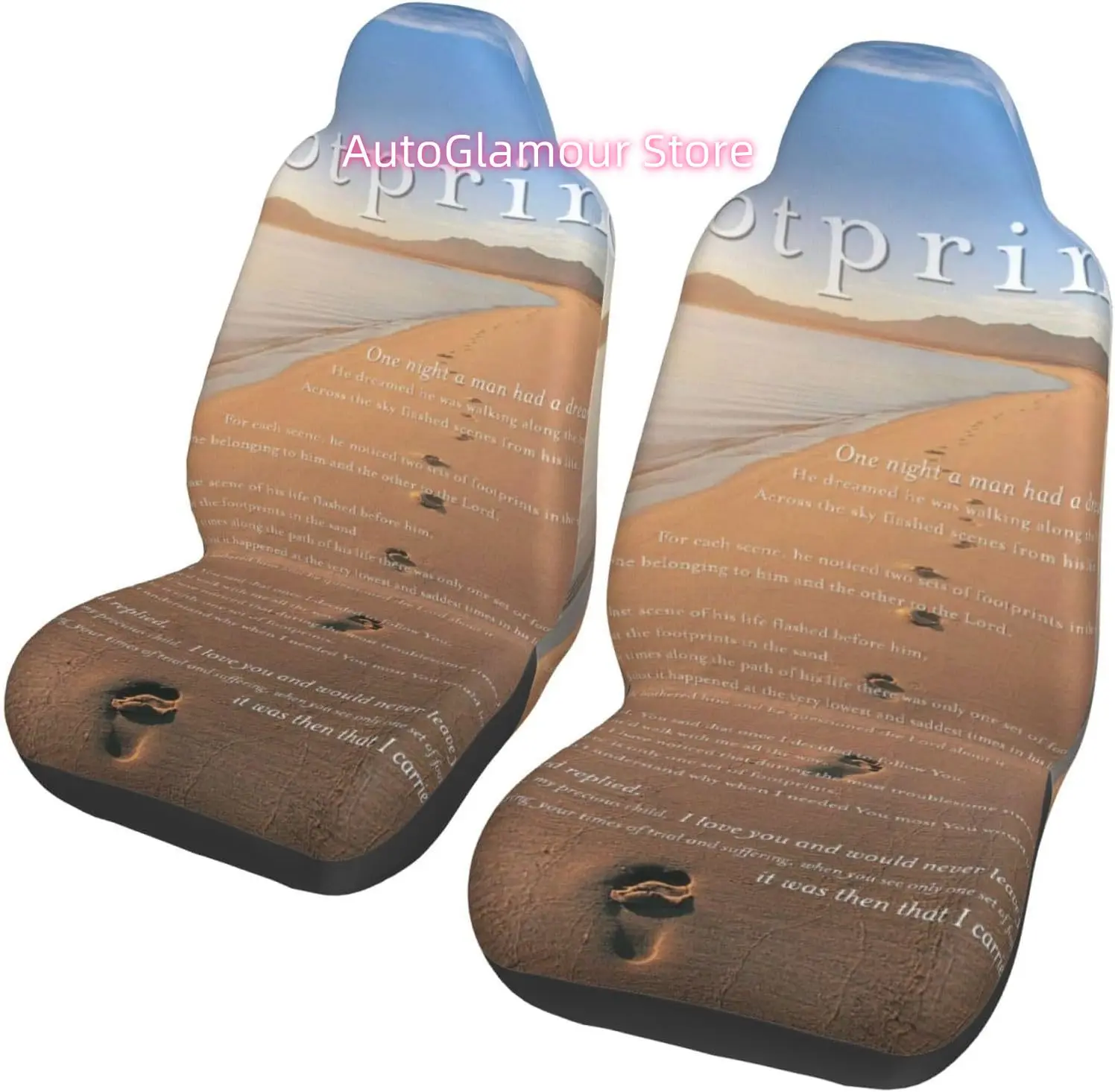 Footprints in The Sand Poem Ensemble complet de 2 housses de siège - Housse de protection élastique pour sièges de voitures, camions, SUV