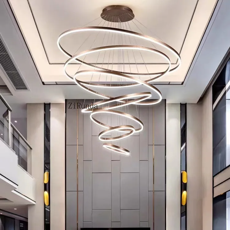 Modern Aluminum Light Emitting Diode Line Chandelier, Acrylic Chandelier Ring Light