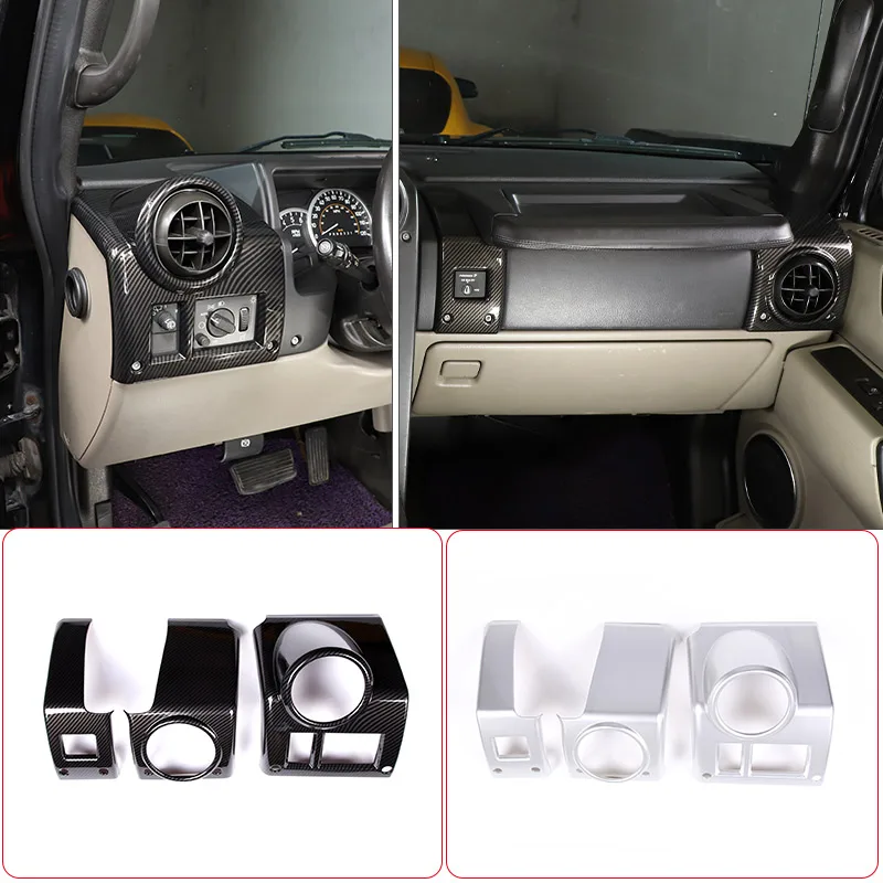 ABS Carbon Fiber/Silver Car Dashboard Side Air Outlet Frame Decorative Sticker For Hummer H2 2003-2007 Car Interior Accessories