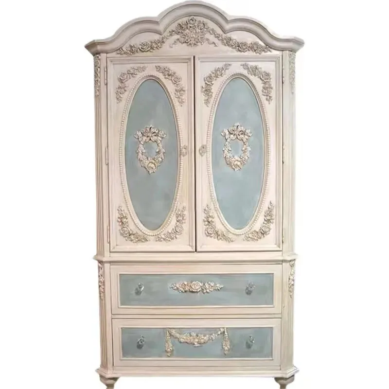 

/High Quality Customization French Antiqued Wooden Double Doors Cloth Wardrobe Closet Bedroom Furniture