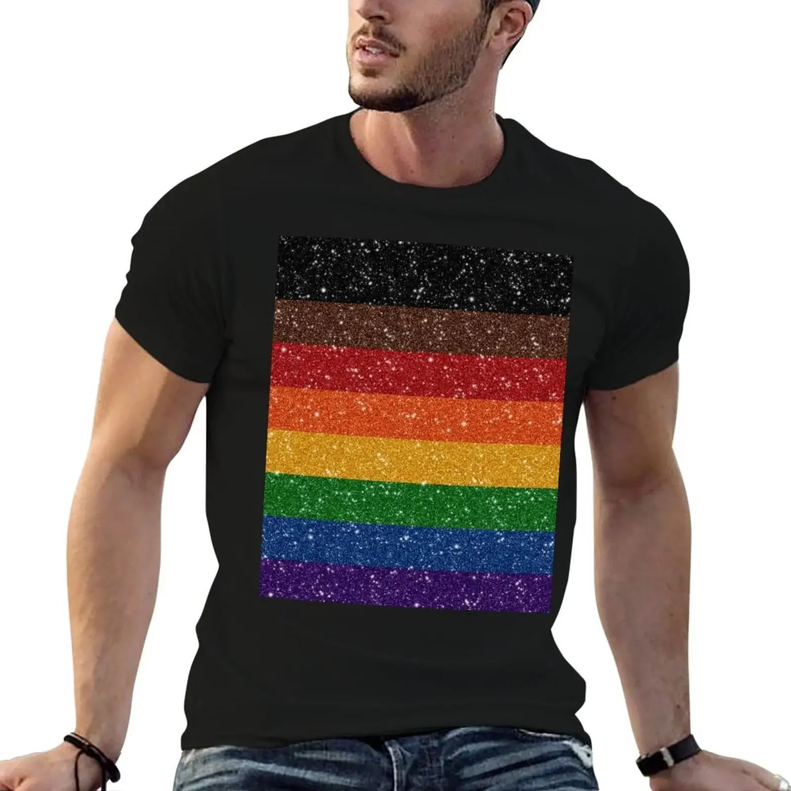 

Faux Glitter Inclusive Rainbow Pride Flag Background T-Shirt animal prinfor boys for a boy funny t shirts men