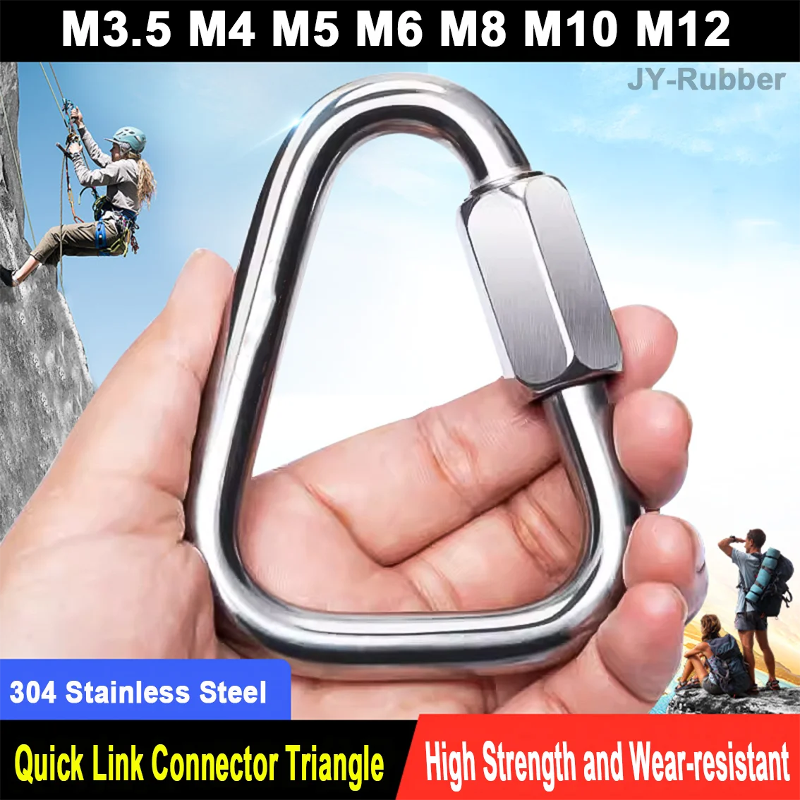 304 Stainless Steel Triangle Connecting Ring Carabiner Lock Rock Climbing Equipment Fast Security M3.5 M4 M5 M6 M7 M8 M9 M10 M12