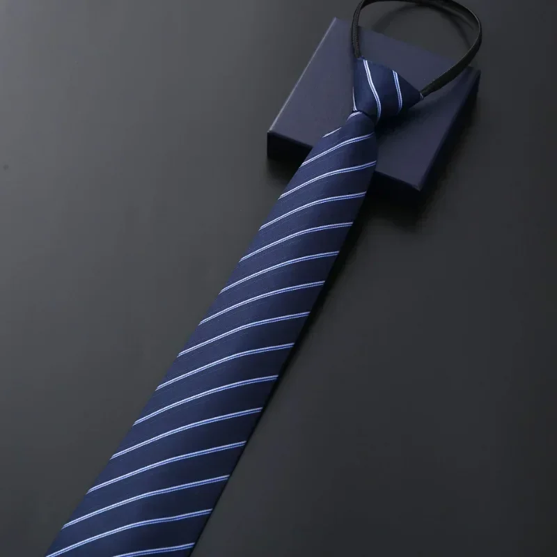 Lazy Zipper Men\'s Tie Business Formal Dress Wear Stripe Solid Color Zipper Necktie Wholesale Gifts for Men Slim Skinny Tie