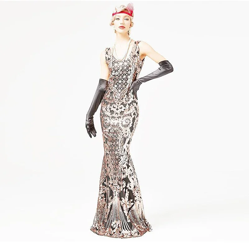 Vestido de cóctel largo de sirena para mujer, vestido de fiesta, boda, noche, Formal, Ángel, moda, 30s, 1920s, Gatsby