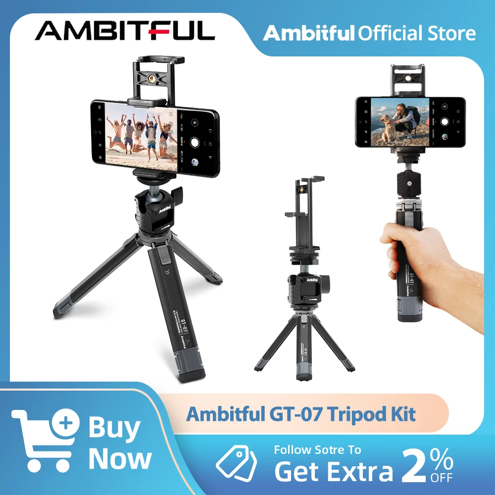 

AMBITFUL GT07 Tripod Stand Holder Metal Desktop Tripod With Ball Head Phone Holder for Smartphone Sony Canon Nikon DSLR Camera