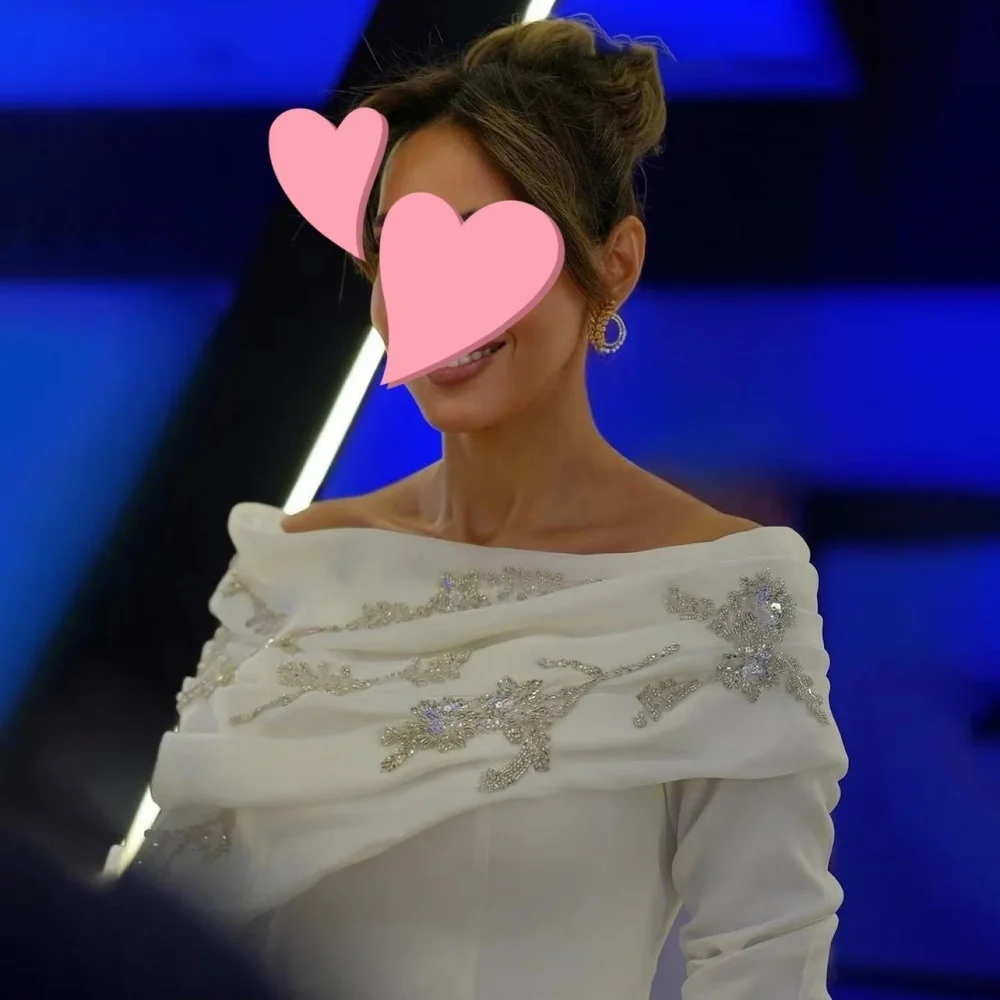 تخصيص رائعة الديكور Ruched المرأة حفلة موسيقية فستان طويل الأكمام الساحرة حورية البحر الطابق طول فستان الحفلات المرأة ثوب مسائي