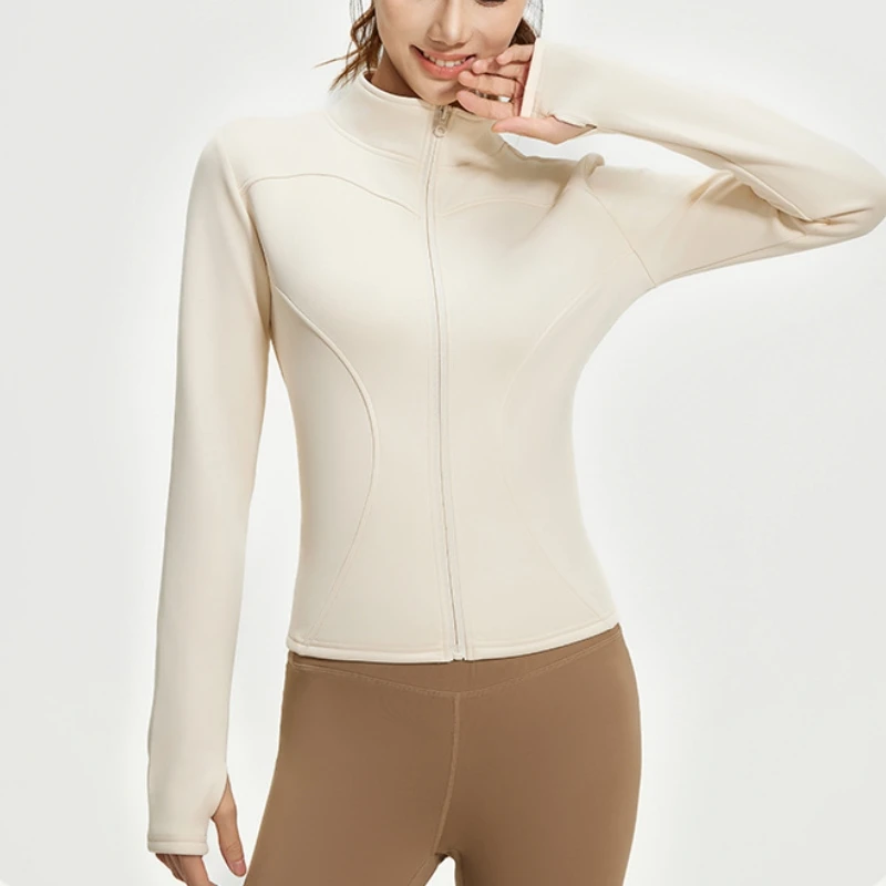 Light Standing Collar Fleece Yoga Jacket Slim Yoga Top Running Jacket Cycling Workout Clothes