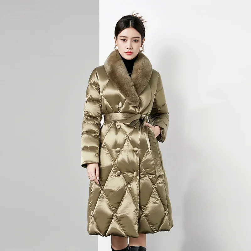 2023 Winter New Fashion European Women Down Coat Thickened High End Women Warm Long Coat 95% White Duck Down Women Overcoat