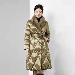 2023 Winter New Fashion European Women Down Coat Thickened High End Women Warm Long Coat 95% White Duck Down Women Overcoat