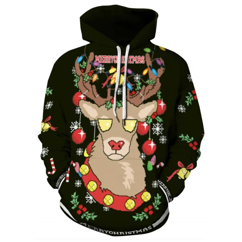 

Full Printing Christmas Hoodies For Men Women Santa Claus Graphic Hoodie Tops Loose Oversized Pullovers Sweatshirts Mens Clothes