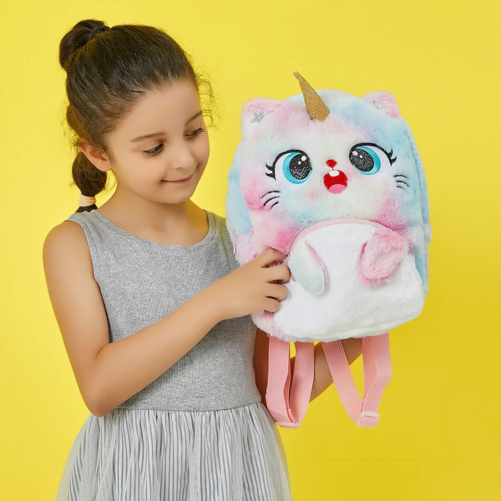 Kawaii Children\'s Unicorn Bags Plush Cat Backpack Girl Cute Book Bag Student School Large Capacity Shoulder Bag Gifts