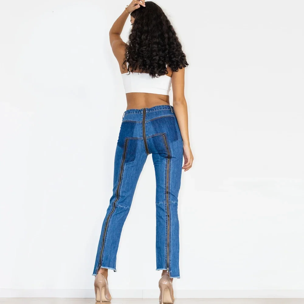 Shascullfites Damen Slim Fit Straight Jeans mit mehreren Reißverschlüssen, hohe Taille, Club-Tanz-Denim-Hose – Detail 12