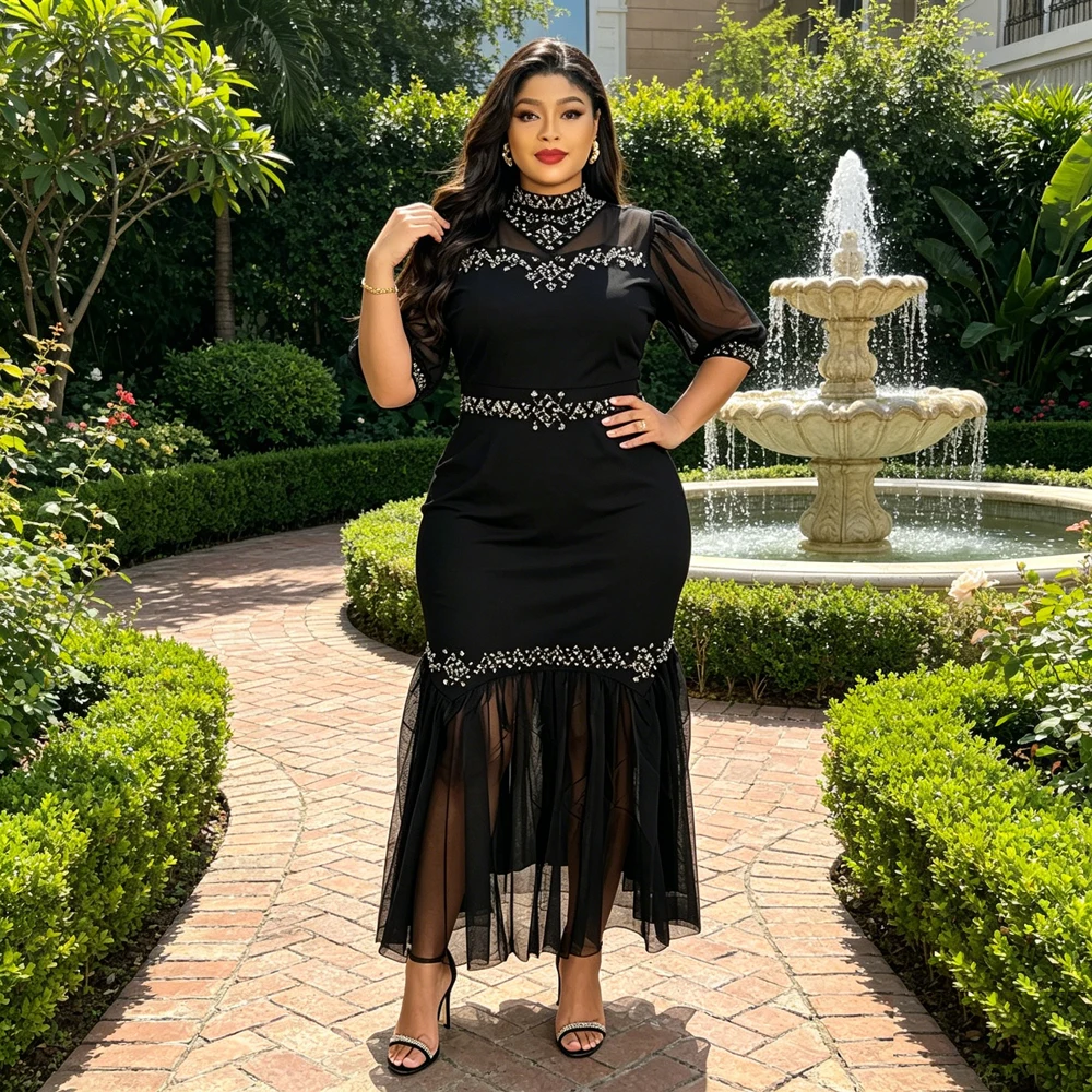 

Elegant Women Plus Size Maxi Dress African Ankara Dashiki Bodycon Evening Wedding Outfit Dubai Abaya Turkey Caftan Party Gown