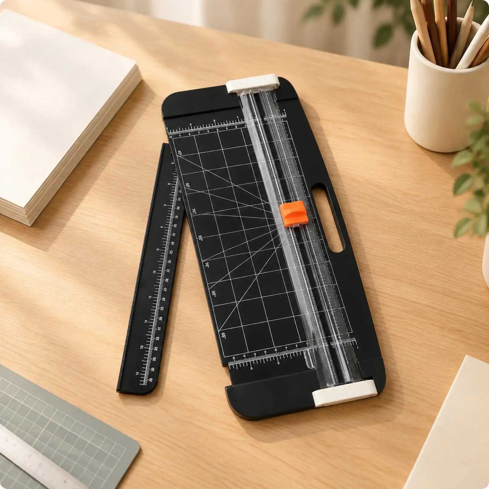 Portable Paper Trimmer with Carry Handle Compact A4 Paper Trimmer Cutting Tool Foldable Accurate for Office Workers, Crafting