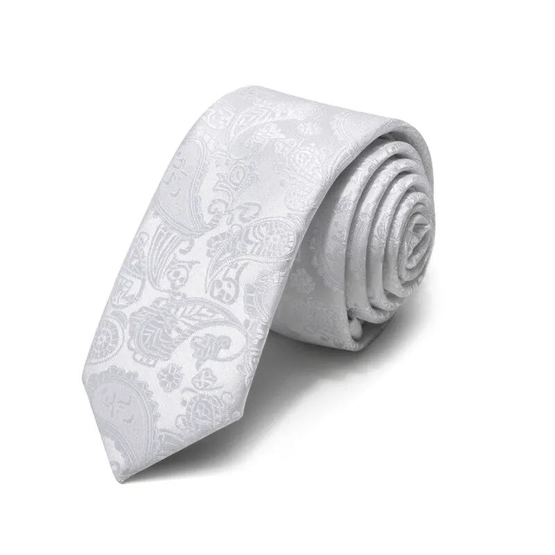 

NEW High Quality White Paisley Ties for Men 5.5cm Slim Necktie Fashion Skinny Neck Tie Mens and Boys Accessories Gift Box