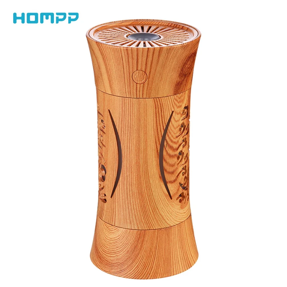Mini USB Aroma Diffuser Wood Grain Hollow Humidifier Household Car Aromatherapy Air Desktop Atomizing Diffusor Colorfur Lights