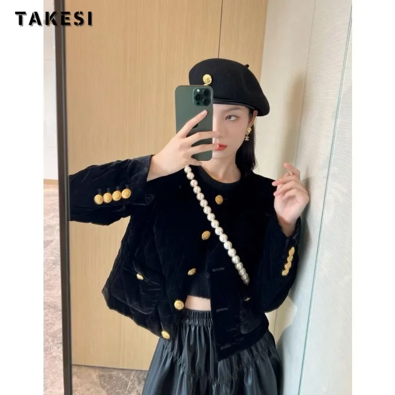 2023 Winter Luxury Style Single Breasted Parkas Round Neck Jacket For Women Office Lady Casual Slim Fit Elegant Chic Coat