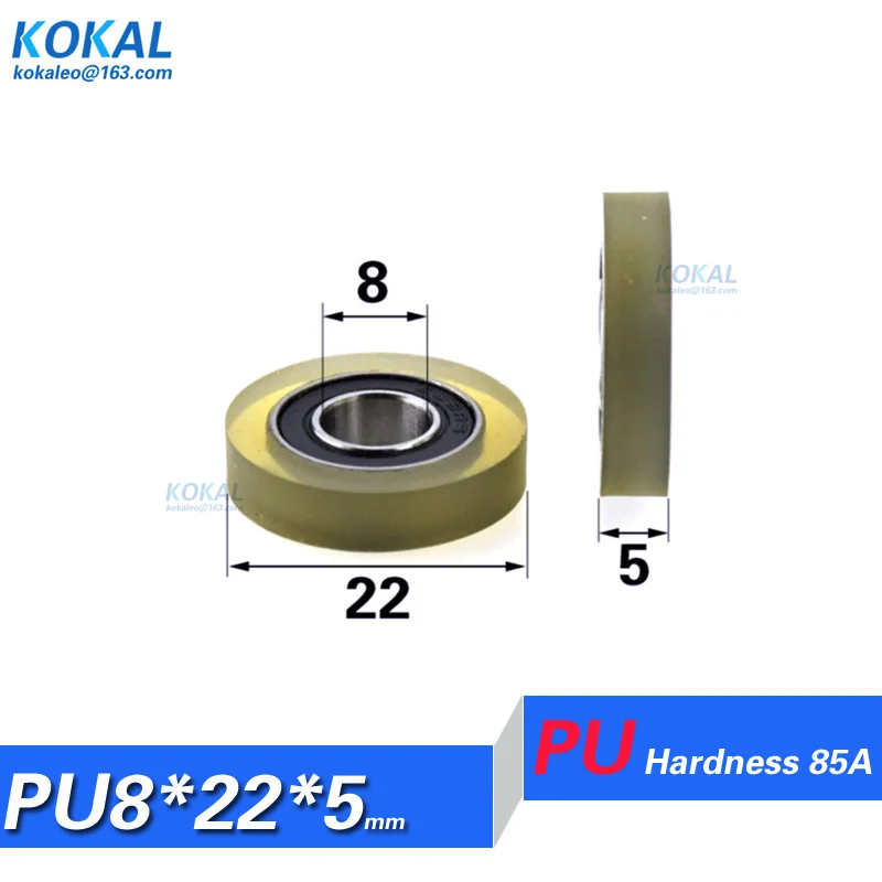 hot sale soft 8*22*5mm polyurethane PU cash-counting machine rubber roller wheels 688RS PU rubber bearing pulley 8*20mm