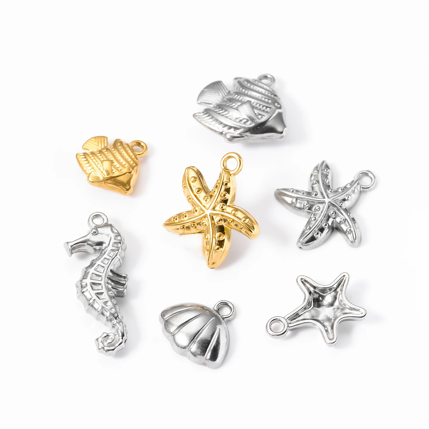 5 sztuk ze stali nierdzewnej zwierząt oceanicznych rozgwiazda konik morski muszla ryby delfin Charms wisiorek dla naszyjnik DIY akcesoria do wyrobu biżuterii — zdjęcie 4
