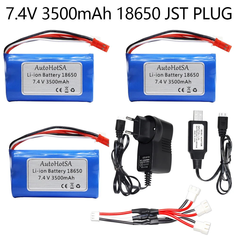 7.4V 3500mAh Lipo Battery and Charger For UD1601 UD1602 SG1603 SG1604 Rc Boats Tanks Drones Parts 7.4V 2S 18650 Battery JST plug