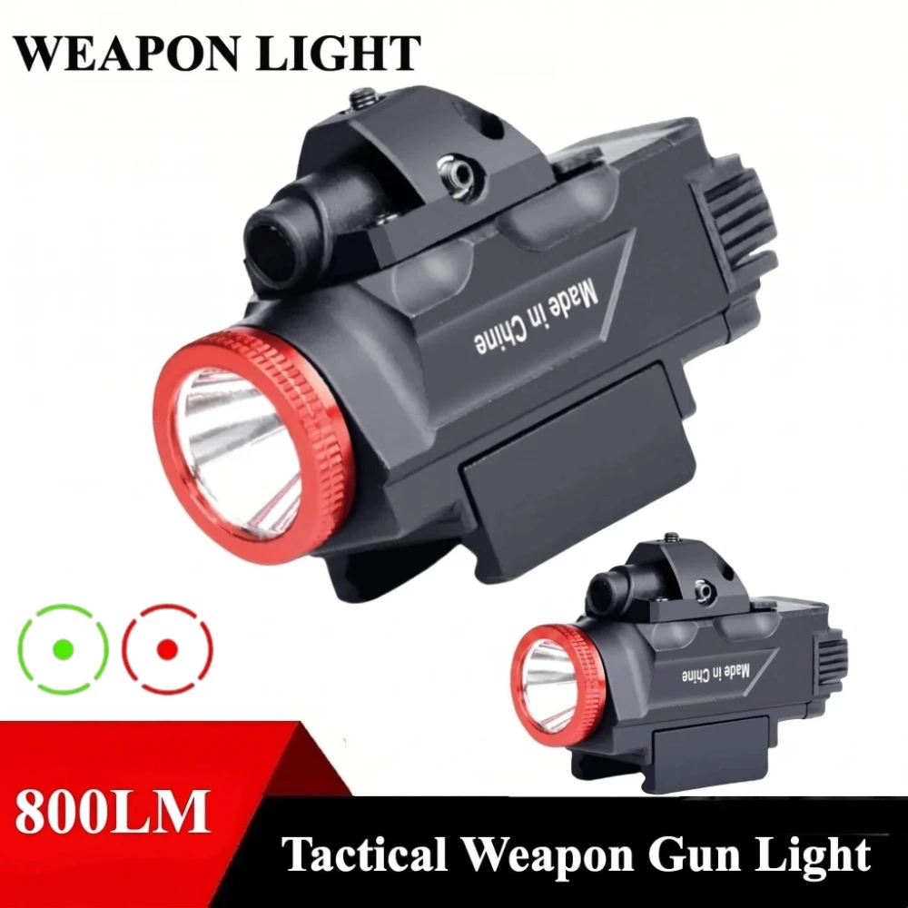 

800 LM Tactical LED Flashlight USB Charging Red/Green Dots Sight Pistol Scout Light Fits 20mm Picatinny Rail Outdoor Hunting