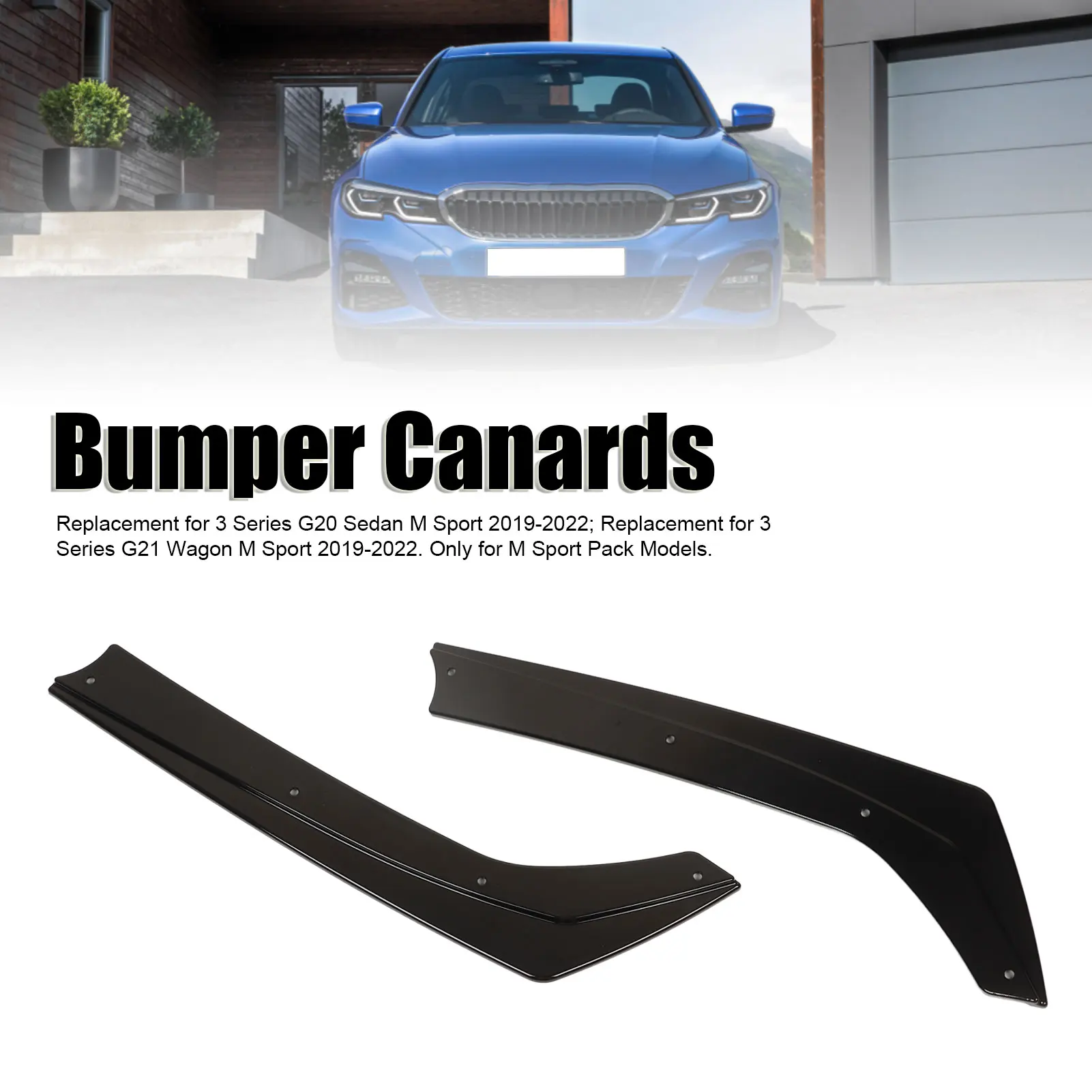 

Gloss Black Rear Bumper Side Splitters Flaps Replacement for 3 Series G20 G21 M Sport 2019‑2022 Car Bumper Protector