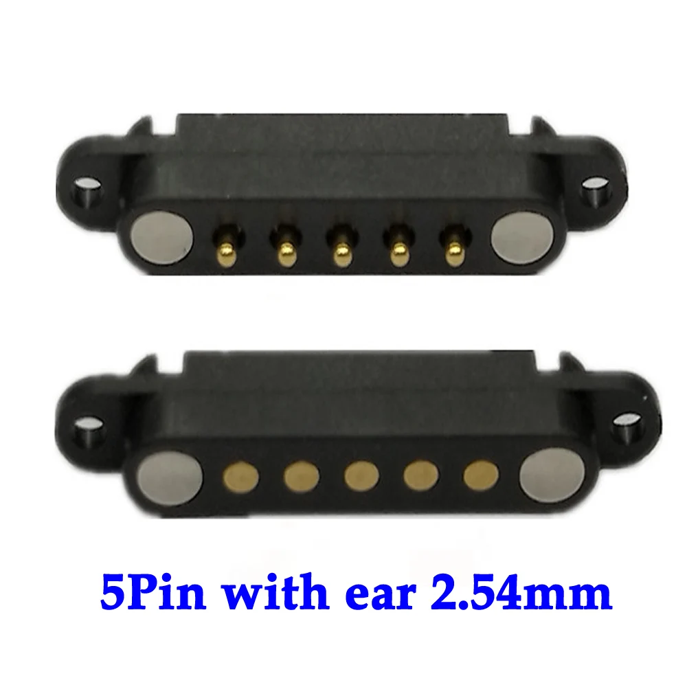 1Pair 5 Pin With Ears Waterproof 5P Spacing 2.54mm Magnetic Pogo Pin Connector Pogopin Male Female Spring Loaded DC Power Socket