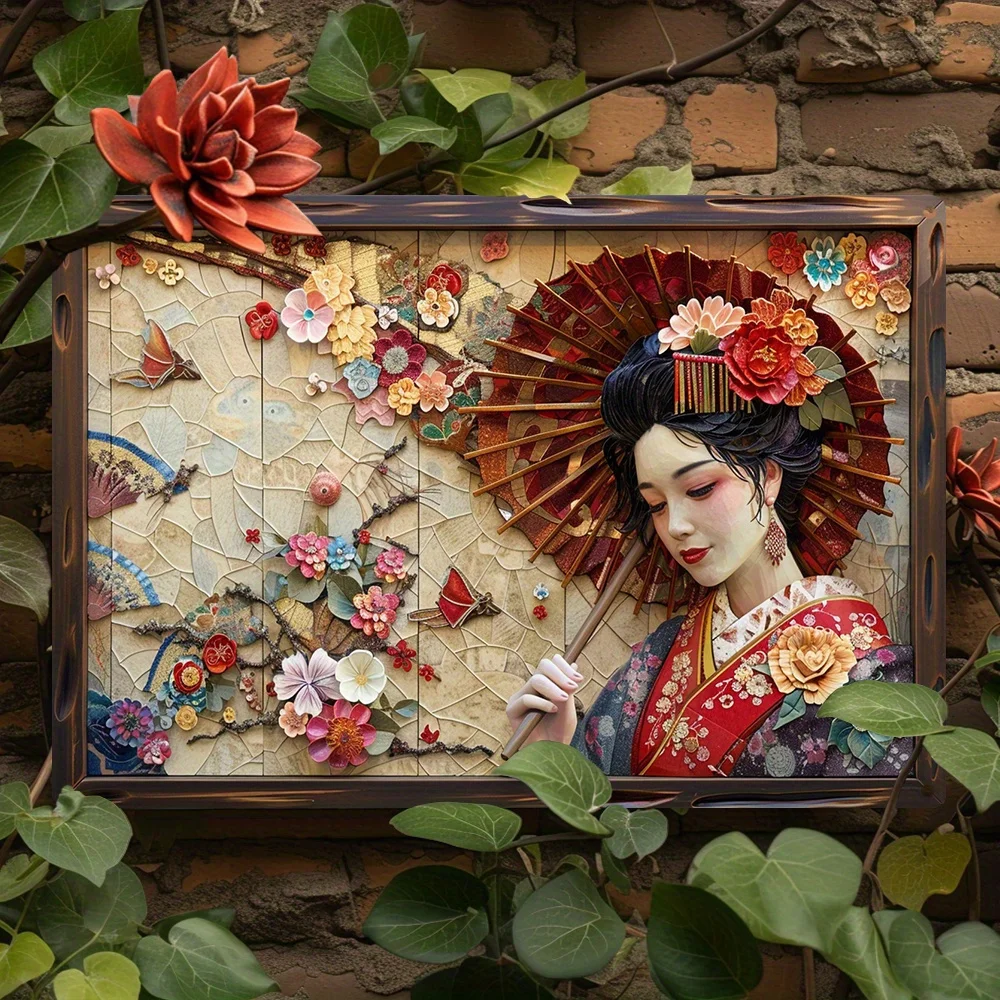 Funny Vintage Japanese Kimono Art Aluminum Metal Sign, Humorous Wall Decor, EasyHang Japanese Home Decor, Bar Decoration 2D Flat