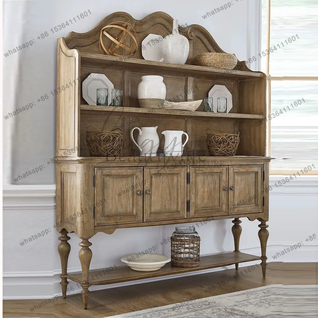 

American solid wood dining side cabinet pastoral country retro cream style locker