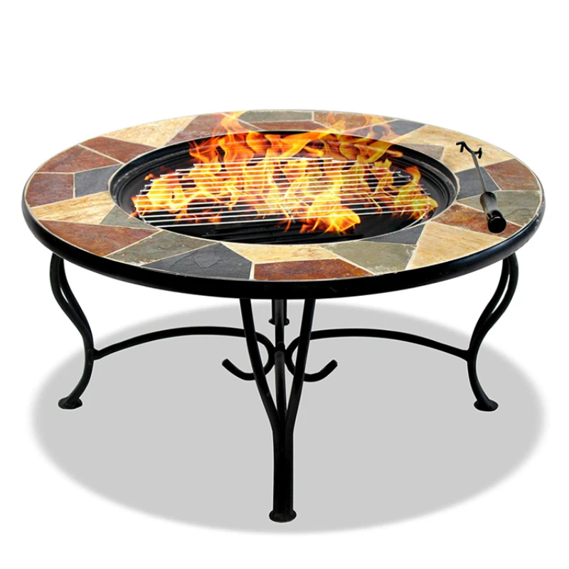 Stone Top Table Fire Pit Garden 3-in-1 Outdoor Charcoal Grills Steel Charcoal, Wood Enjoy Your Garden Life with Family Support