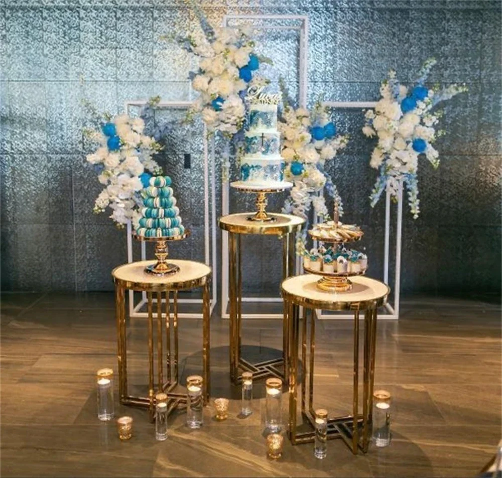 Mailai 3-Piece Gold Metal Cake Stand Set Iron Cake Table for Wedding Dessert Display Numbered Wedding Decorations Carton