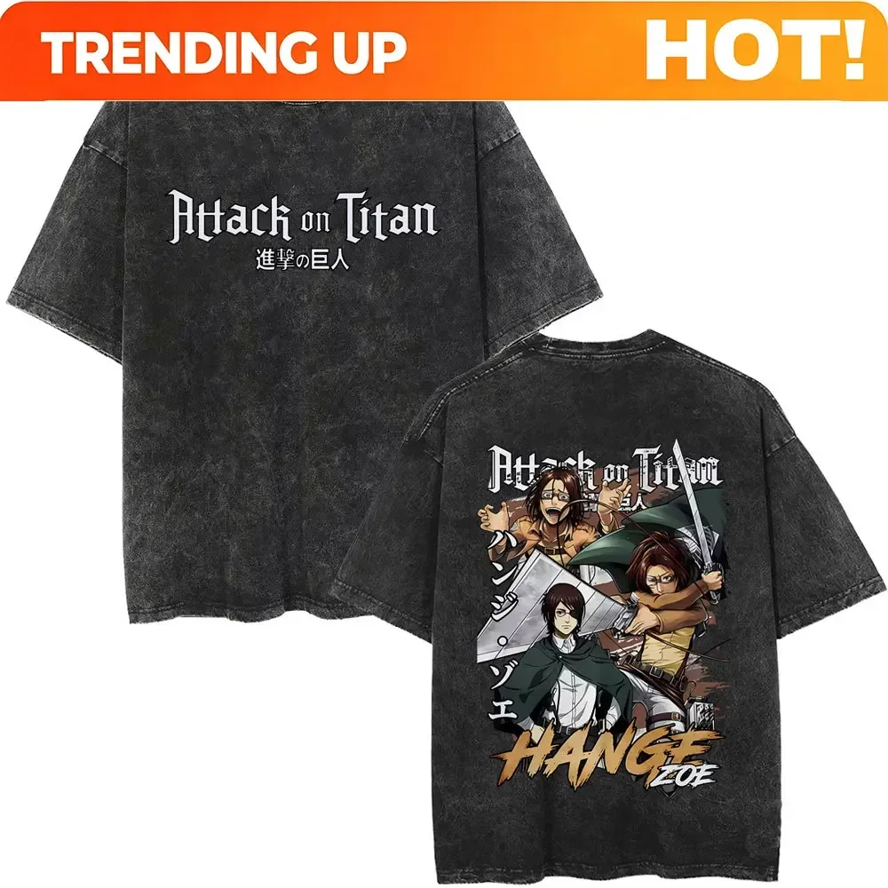 Camiseta Personalizada con Estampado Vintage de Anime Ataque a los Titanes, Hanji Zoe, para Hombre y Mujer, Camiseta de Dibujos Animados Manga, Talla Grande para Hombre