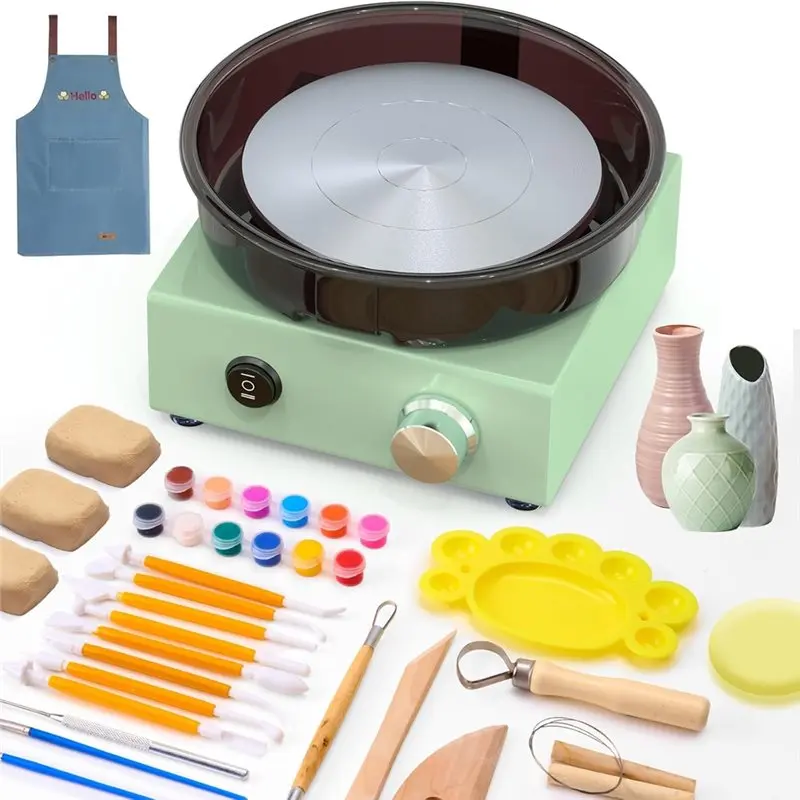 

【24H SALE】Mini Pottery Wheel Kit-6" Clay Turning Table Two-Way Rotation, Metal Frame, Removable Splash Tray Making Tool
