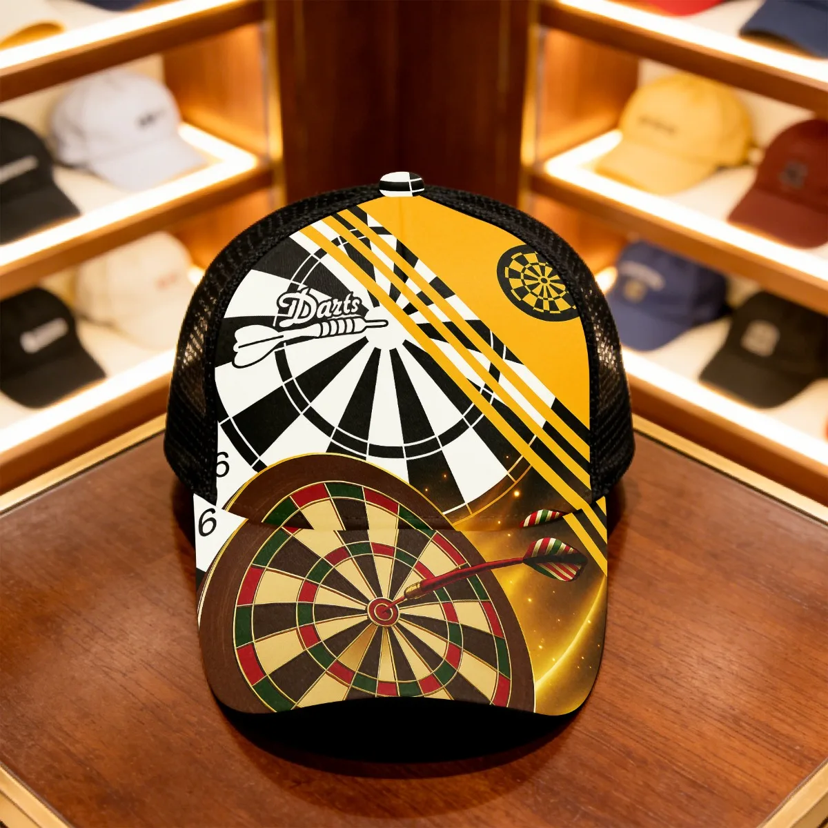 1pc Dartboard Game Night Classic Baseball Cap Mesh Cap Trendy Headgear Fitted Closure Non-Stretch Fabric
