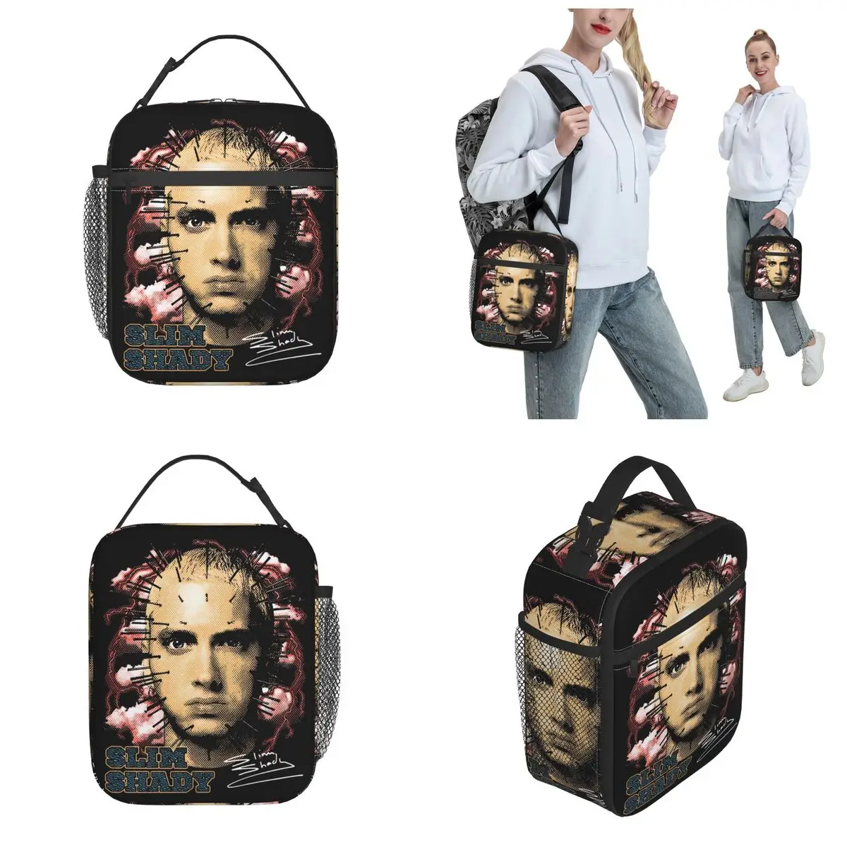 Insulated Lunch Box Eminem Hip Hop Rapper Merch Food Box Harajuku Cooler Thermal Lunch Box For School