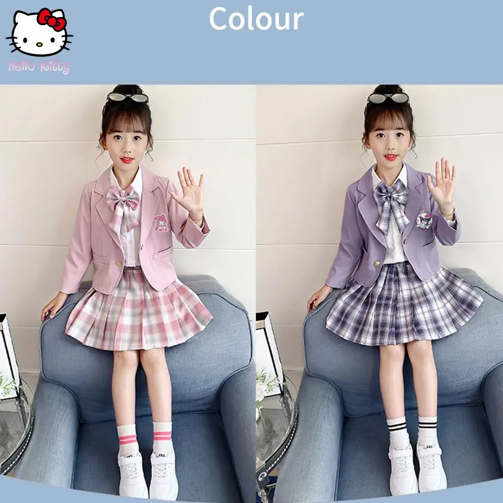 3 قطعة معطف الأطفال Kuromi قميص مطوي تنورة Sanrios الفتيات Jk موحدة ميلودي أنيمي ربيع الخريف طالب كلية نمط دعوى