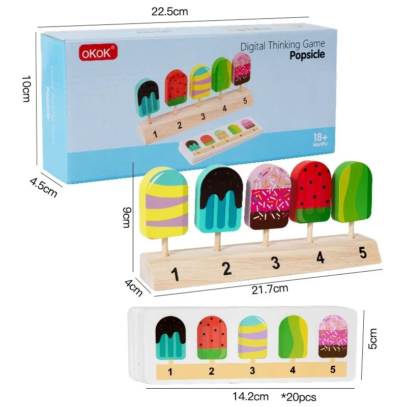 Kids Shape Color Sorting Board Game Wooden Fruit Candy Ice Cream Matching Game Logical Thinking Training Food Toys