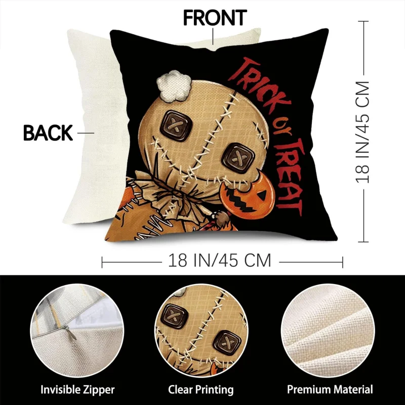 Halloween horror classic movie decoration pillow set of 4, trick or treat screaming without candy