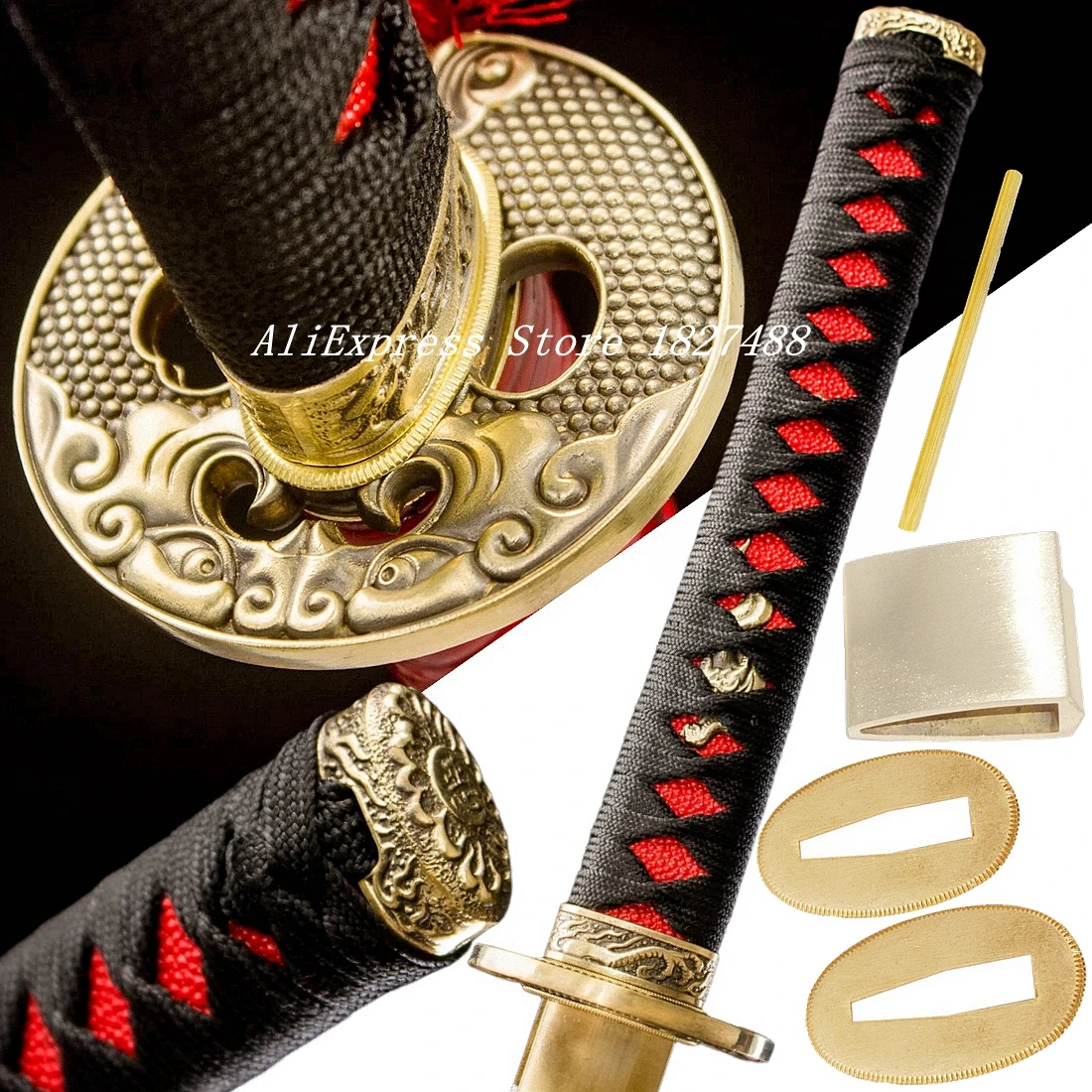 A Set Brass Tsuba+Menuki+Fuchi+Kashira+Handle+Habaki+Seppa For Japanese Samurai Sword Katana/Wakizashi/Tanto Guard Fittings