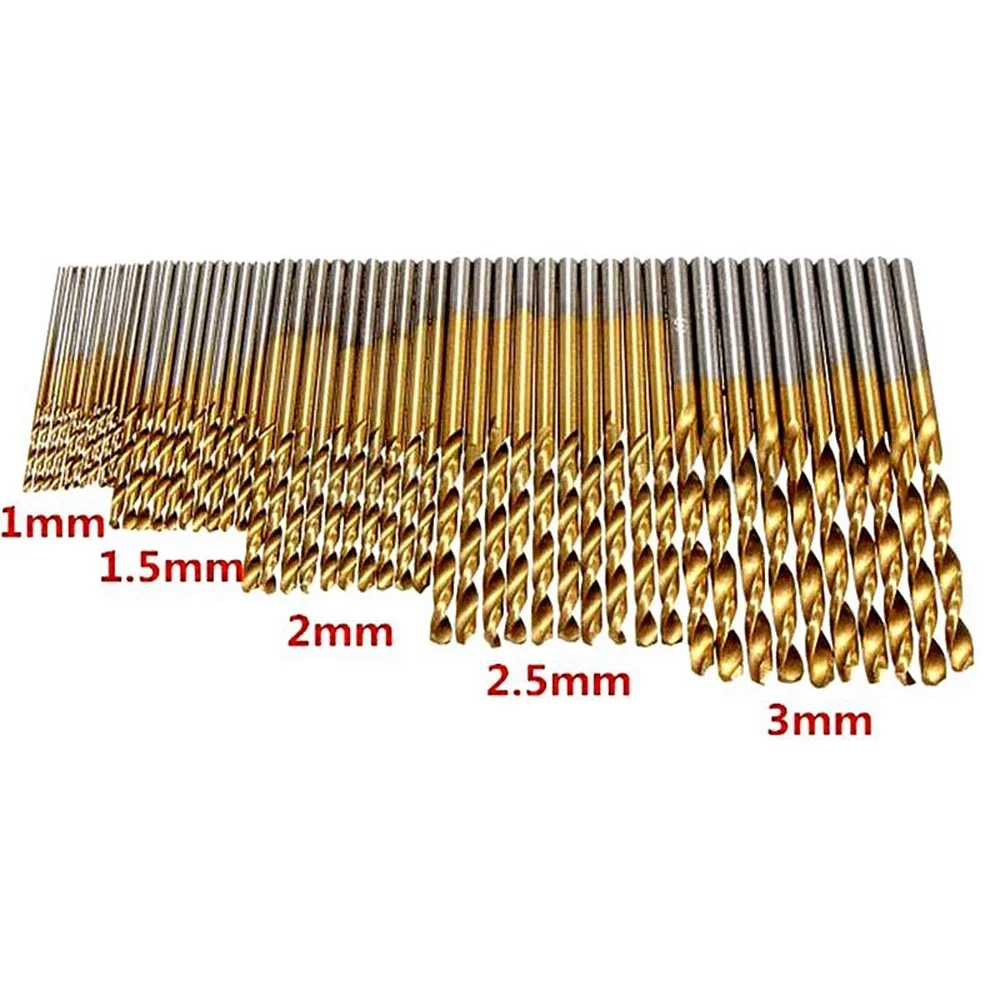 Jeu de forets hélicoïdaux en titane, HSS4241, acier élevé, travail du calcul, aluminium, plastique, 1mm, 1.5mm, 2.0mm, 2.5mm, 3mm, 50 pièces