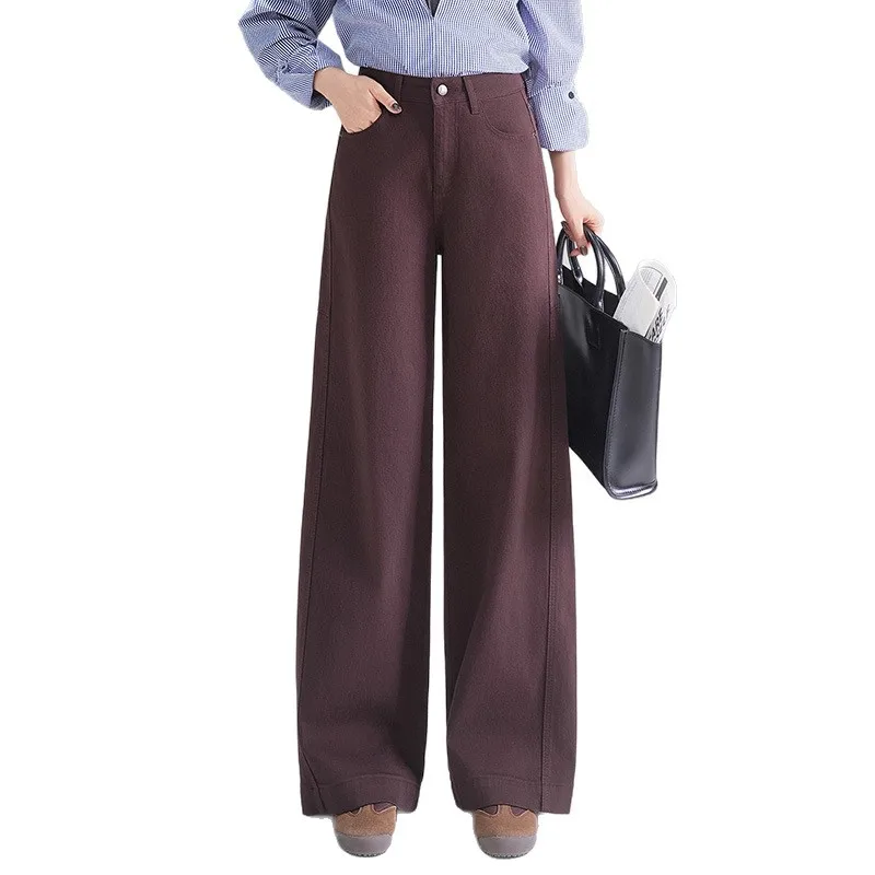 여성용 아메리칸 레트로 카키 스트레이트 레그 청바지, 가을 신상 하이웨이스트 루즈 슬리밍 다용도 와이드 레그 팬츠